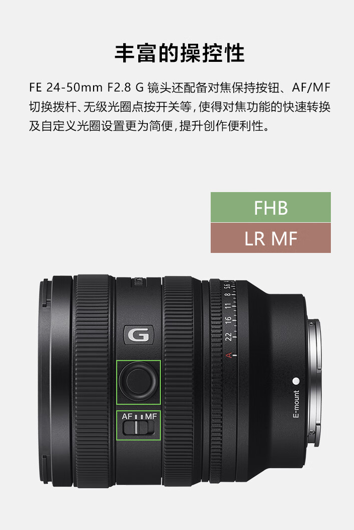 索尼 FE 24-50mm F2.8 G 全画幅 G 镜头开售：440 克重量，售 7999 元