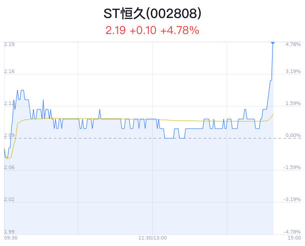 ST恒久触及涨停 主力净流入增加